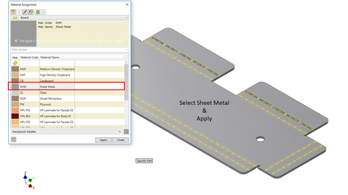 Select Sheet Metal Part Woodwork for Inventor